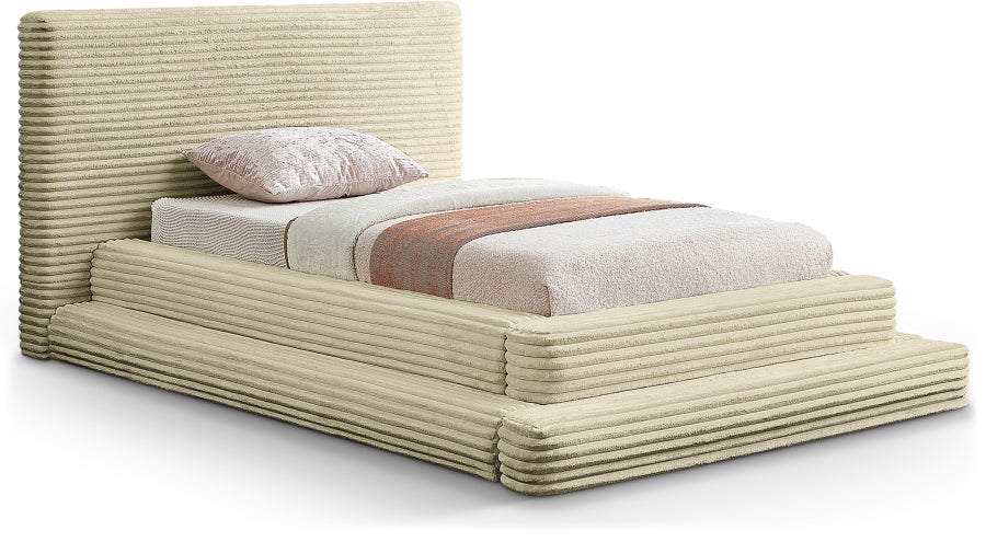 Drew Corduroy Twin Bed (3 Boxes) in Cream from Meridian - Luna Furniture