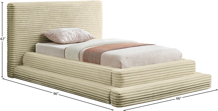 Drew Corduroy Twin Bed (3 Boxes) in Cream from Meridian - Luna Furniture