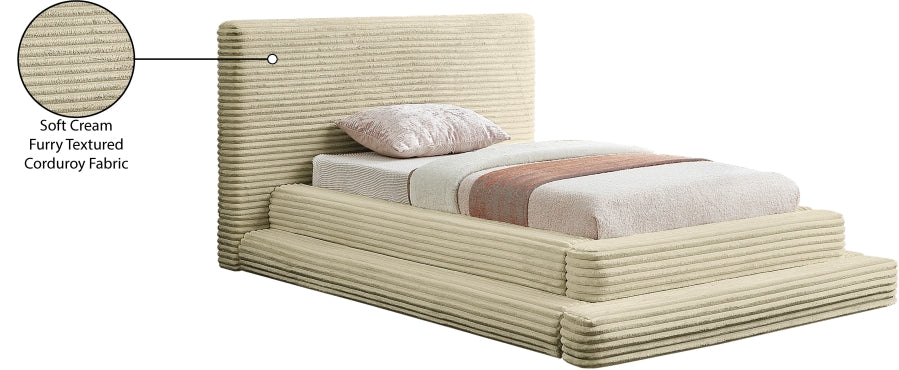 Drew Corduroy Twin Bed (3 Boxes) in Cream from Meridian - Luna Furniture