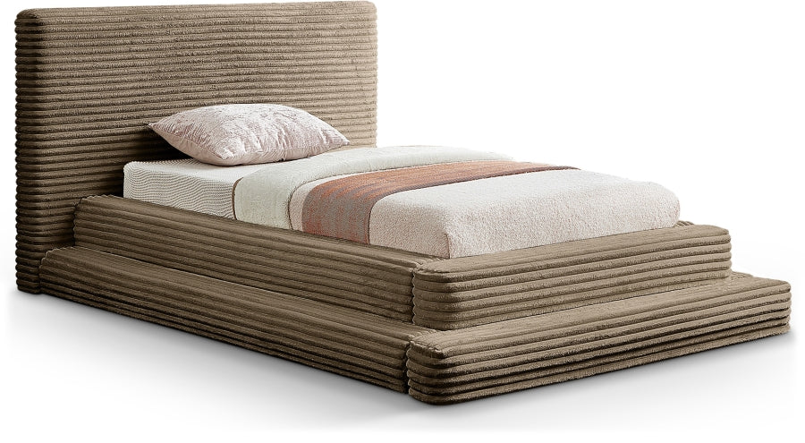 Drew Corduroy Twin Bed (3 Boxes) in Taupe from Meridian - Luna Furniture