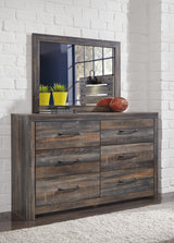 Drystan Full Bookcase Bed with 2 Storage Drawers with Mirrored Dresser and Chest in Multi from Ashley - Luna Furniture