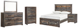 Drystan Full Bookcase Bed with 2 Storage Drawers with Mirrored Dresser, Chest and Nightstand in Multi - PKG003238