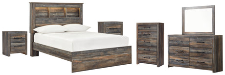 Drystan Full Bookcase Bed with Mirrored Dresser, Chest and 2 Nightstands in Multi - PKG003355