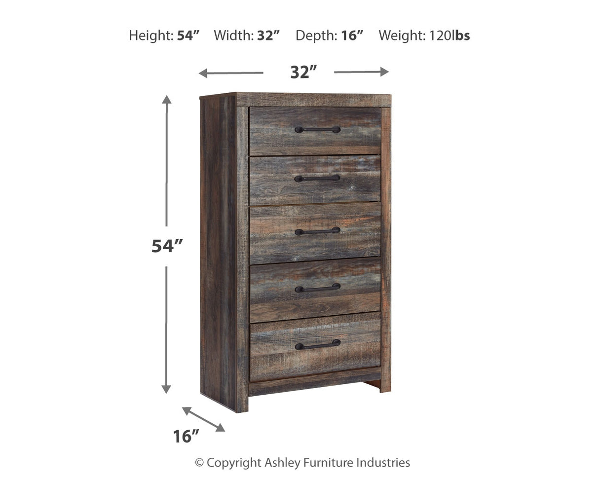 Drystan Full Bookcase Bed with Mirrored Dresser, Chest and 2 Nightstands in Multi - PKG003355