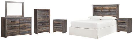 Drystan Full Bookcase Headboard Bed with Mirrored Dresser, Chest and 2 Nightstands in Multi from Ashley - Luna Furniture