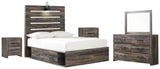 Drystan Full Panel Bed with 2 Storage Drawers with Mirrored Dresser and 2 Nightstands in Multi from Ashley - Luna Furniture