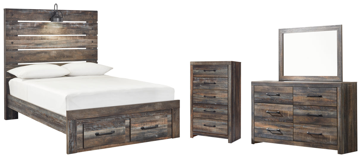 Drystan Full Panel Bed with 2 Storage Drawers with Mirrored Dresser and Chest in Multi from Ashley - Luna Furniture