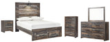 Drystan Full Panel Bed with 2 Storage Drawers with Mirrored Dresser, Chest and Nightstand in Multi from Ashley - Luna Furniture