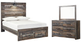 Drystan Full Panel Bed with 2 Storage Drawers with Mirrored Dresser in Multi - PKG003357