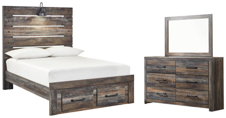 Drystan Full Panel Bed with 2 Storage Drawers with Mirrored Dresser in Multi from Ashley - Luna Furniture