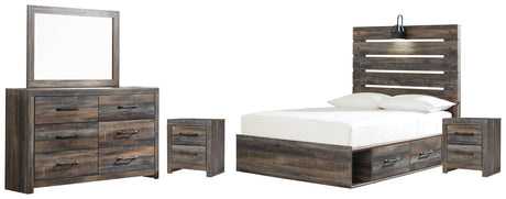 Drystan Full Panel Bed with 4 Storage Drawers with Mirrored Dresser and 2 Nightstands in Multi from Ashley - Luna Furniture