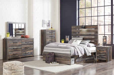 Drystan Full Panel Bed with 4 Storage Drawers with Mirrored Dresser, Chest and 2 Nightstands in Multi from Ashley - Luna Furniture