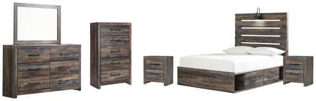 Drystan Full Panel Bed with 4 Storage Drawers with Mirrored Dresser, Chest and 2 Nightstands in Multi from Ashley - Luna Furniture