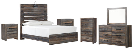 Drystan Full Panel Bed with Mirrored Dresser, Chest and 2 Nightstands in Multi - PKG003270