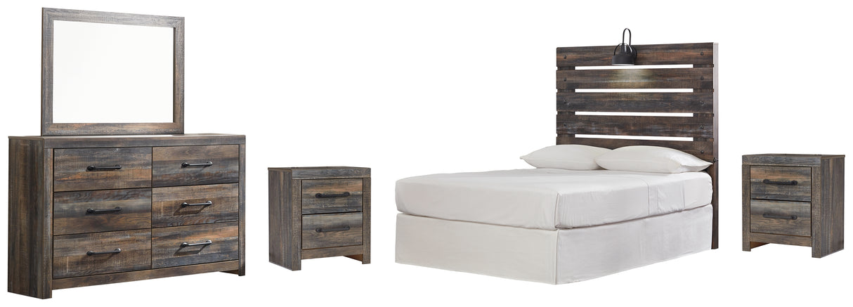 Drystan Full Panel Headboard Bed with Mirrored Dresser and 2 Nightstands in Multi from Ashley - Luna Furniture