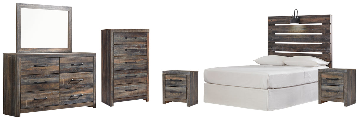 Drystan Full Panel Headboard Bed with Mirrored Dresser, Chest and 2 Nightstands in Multi from Ashley - Luna Furniture