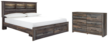 Drystan King Bookcase Bed with 2 Storage Drawers with Dresser in Multi from Ashley - Luna Furniture