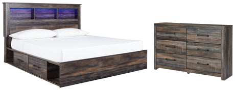 Drystan King Bookcase Bed with 2 Storage Drawers with Dresser in Multi from Ashley - Luna Furniture