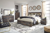 Drystan King Bookcase Bed with 2 Storage Drawers with Mirrored Dresser and 2 Nightstands in Multi from Ashley - Luna Furniture