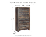 Drystan King Bookcase Bed with 2 Storage Drawers with Mirrored Dresser and Chest in Multi - PKG003379