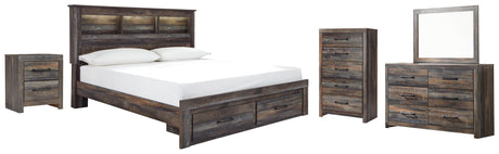 Drystan King Bookcase Bed with 2 Storage Drawers with Mirrored Dresser, Chest and Nightstand in Multi from Ashley - Luna Furniture