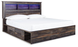 Drystan King Bookcase Bed with 2 Storage Drawers with Mirrored Dresser, Chest and Nightstand in Multi - PKG003381