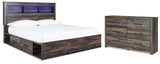 Drystan King Bookcase Bed with 4 Storage Drawers with Dresser in Multi - PKG003385