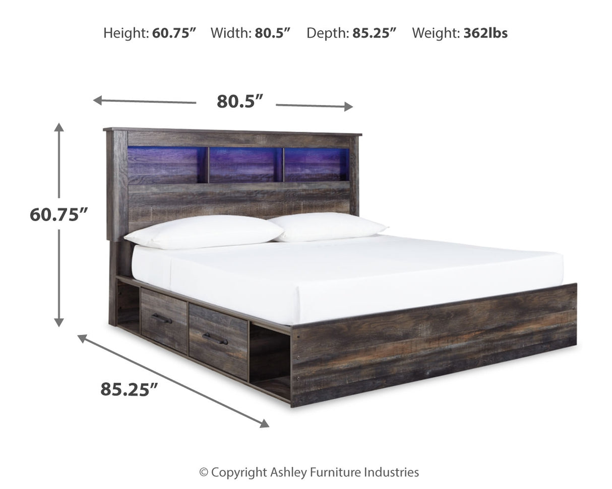 Drystan King Bookcase Bed with 4 Storage Drawers with Dresser in Multi - PKG003385