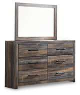 Drystan King Bookcase Bed with 4 Storage Drawers with Mirrored Dresser and Chest in Multi - PKG003390