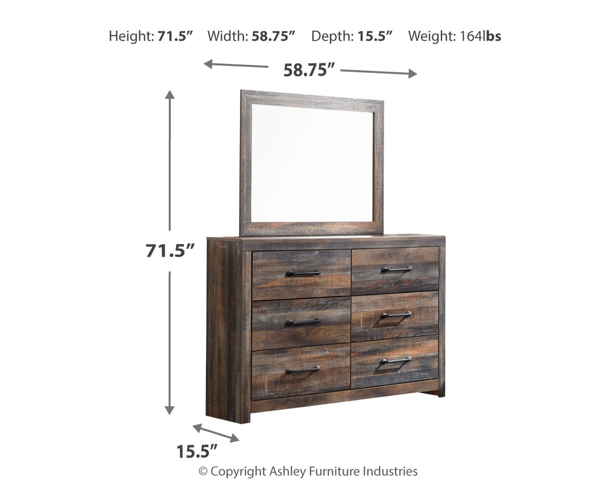 Drystan King Bookcase Bed with 4 Storage Drawers with Mirrored Dresser and Chest in Multi - PKG003390