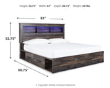 Drystan King Bookcase Bed with 4 Storage Drawers with Mirrored Dresser and Chest in Multi - PKG003390