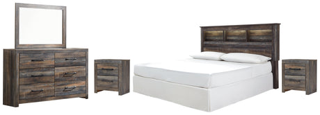 Drystan King/California King Bookcase Headboard Bed with Mirrored Dresser and 2 Nightstands in Multi from Ashley - Luna Furniture