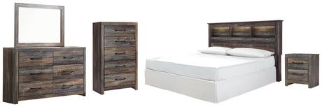 Drystan King/California King Bookcase Headboard Bed with Mirrored Dresser, Chest and Nightstand in Multi from Ashley - Luna Furniture