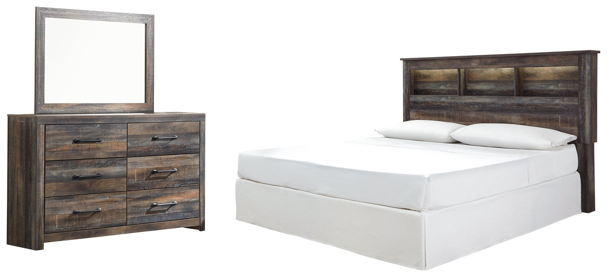 Drystan King/California King Bookcase Headboard Bed with Mirrored Dresser in Multi from Ashley - Luna Furniture