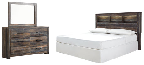 Drystan King/California King Bookcase Headboard Bed with Mirrored Dresser in Multi from Ashley - Luna Furniture