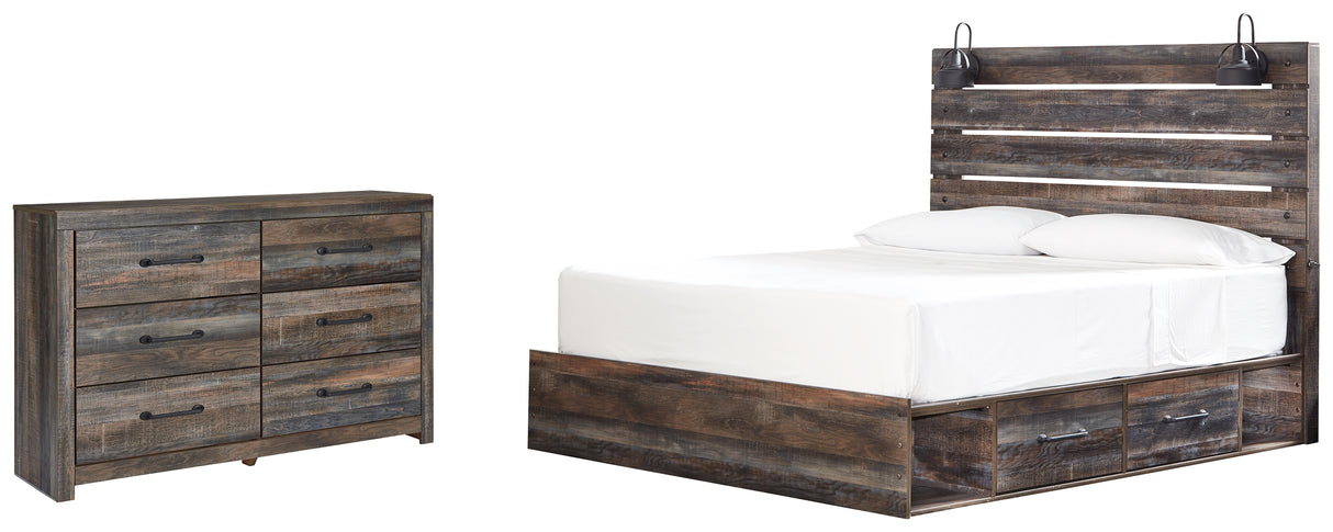 Drystan King Panel Bed with 2 Storage Drawers with Dresser in Multi - PKG003198