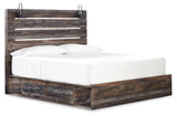 Drystan King Panel Bed with 2 Storage Drawers with Mirrored Dresser and 2 Nightstands in Multi - PKG003200