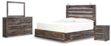 Drystan King Panel Bed with 2 Storage Drawers with Mirrored Dresser and Nightstand in Multi - PKG014093