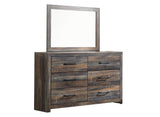 Drystan King Panel Bed with 2 Storage Drawers with Mirrored Dresser, Chest and Nightstand in Multi - PKG003202