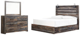 Drystan King Panel Bed with 2 Storage Drawers with Mirrored Dresser in Multi - PKG003199