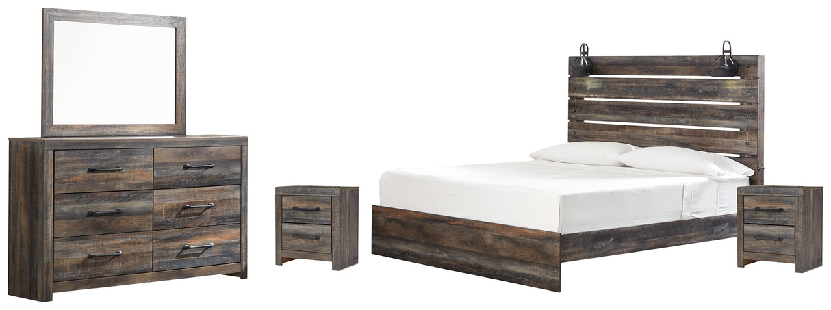 Drystan King Panel Bed with Mirrored Dresser and 2 Nightstands in Multi - PKG003194