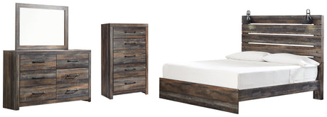 Drystan King Panel Bed with Mirrored Dresser and Chest in Multi from Ashley - Luna Furniture