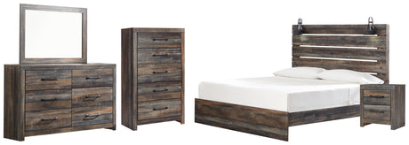 Drystan King Panel Bed with Mirrored Dresser, Chest and Nightstand in Multi - PKG003196