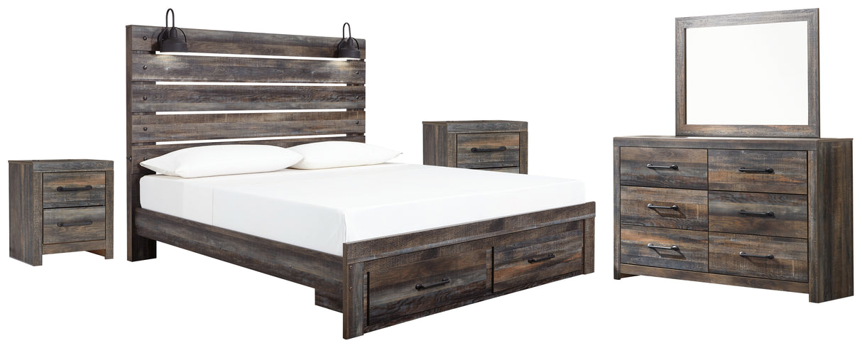 Drystan King Panel Bed with Storage with Mirrored Dresser and 2 Nightstands in Multi from Ashley - Luna Furniture