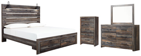 Drystan King Panel Bed with Storage with Mirrored Dresser and Chest in Multi from Ashley - Luna Furniture