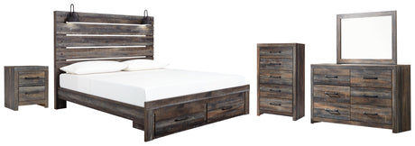 Drystan King Panel Bed with Storage with Mirrored Dresser, Chest and Nightstand in Multi from Ashley - Luna Furniture