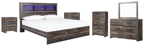 Drystan King Panel Bookcase Bed with Mirrored Dresser, Chest and 2 Nightstands in Multi from Ashley - Luna Furniture