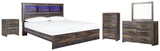 Drystan King Panel Bookcase Bed with Mirrored Dresser, Chest and Nightstand in Multi - PKG003407