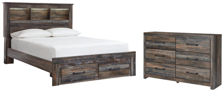 Drystan Queen Bookcase Bed with 2 Storage Drawers with Dresser in Multi from Ashley - Luna Furniture