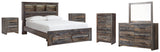 Drystan Queen Bookcase Bed with 2 Storage Drawers with Mirrored Dresser, Chest and 2 Nightstands in Multi - PKG003245